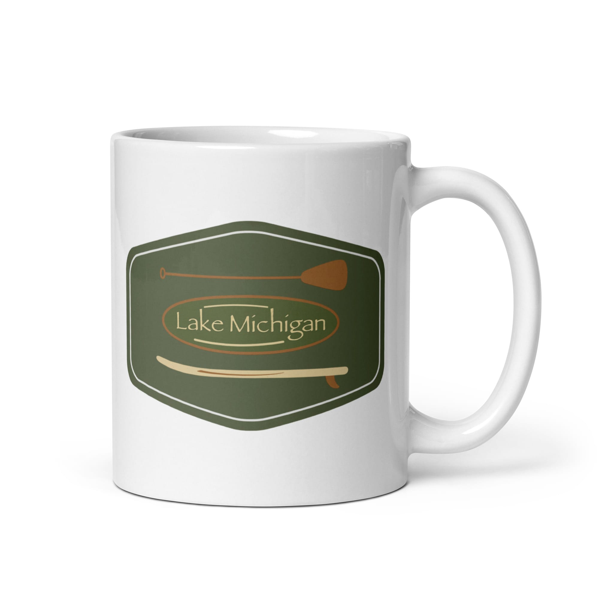 Lake Michigan Paddle & Board White Glossy Mug