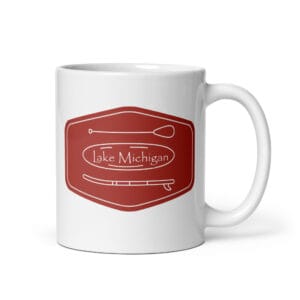 Lake Michigan Red Badge Paddleboard White Glossy Mug